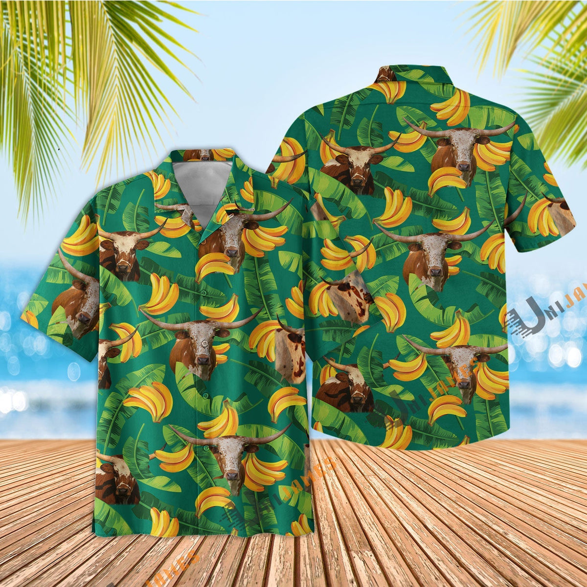 Texas Longhorn Banana Green Summer Hawaiian Shirt