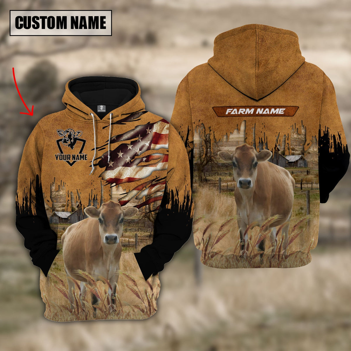 Jersey No Horn Custom Name US FLAG Pattern Hoodie
