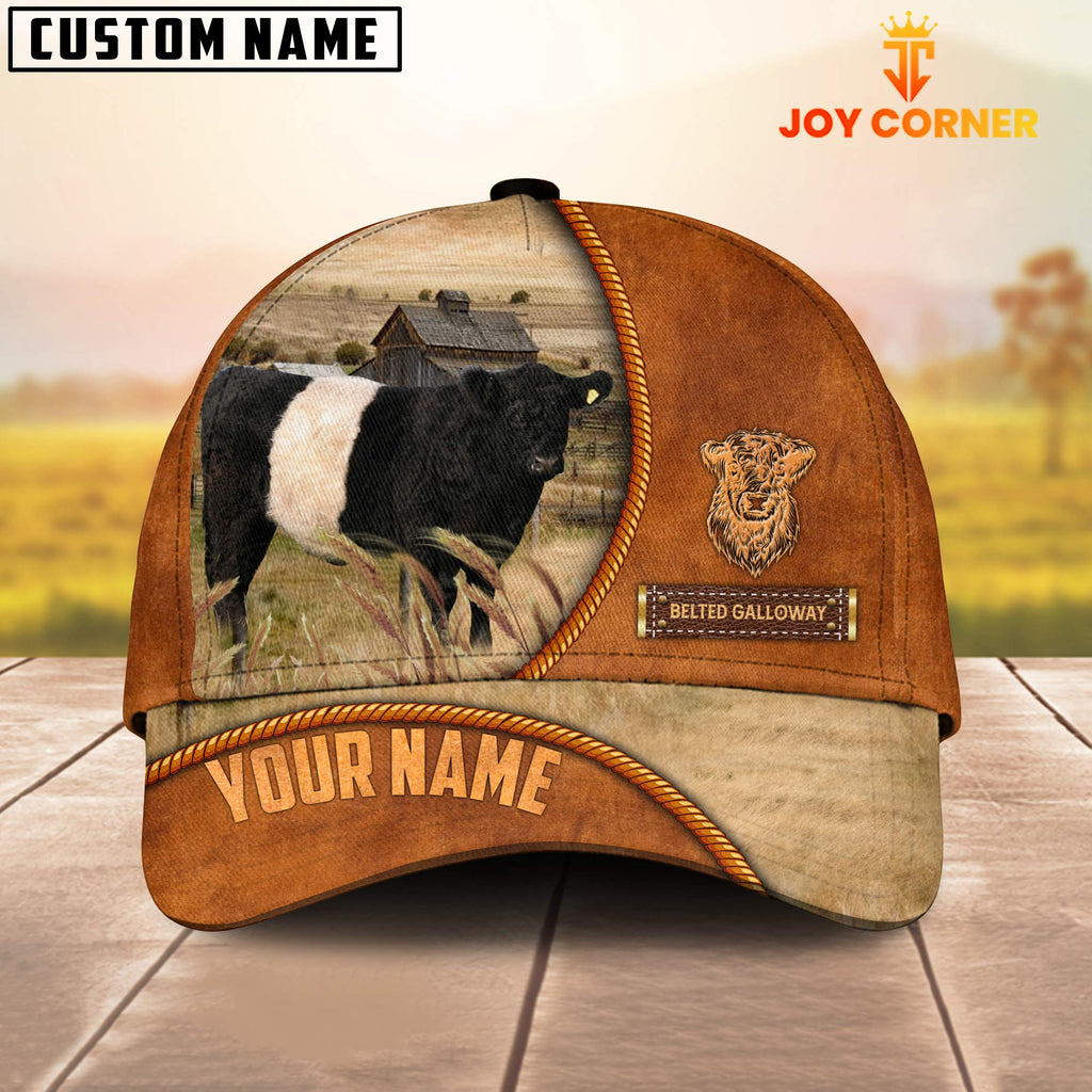 Custom Name Belted Galloway Leather Pattern Cap TT7