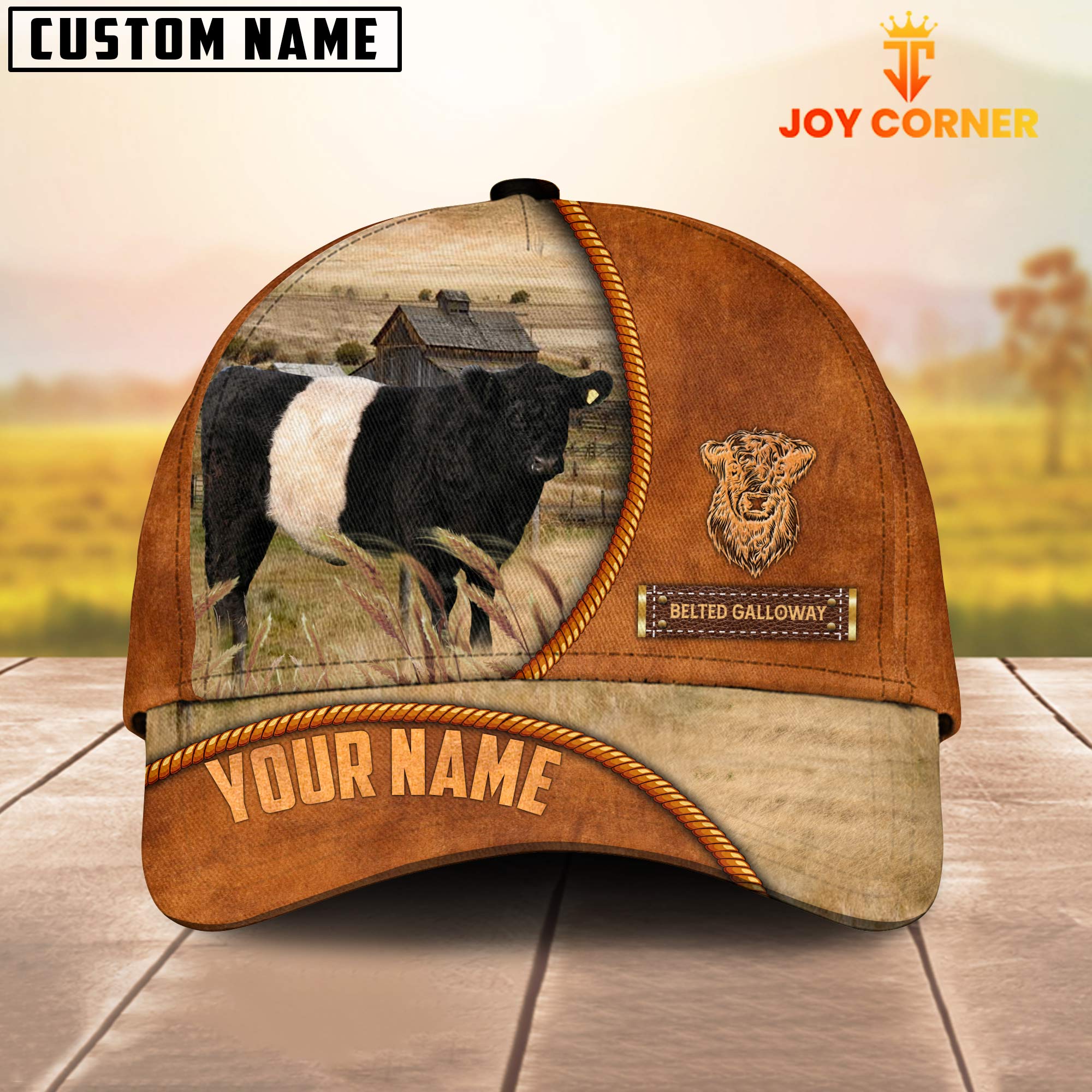 Custom Name Belted Galloway Leather Pattern Cap TT7