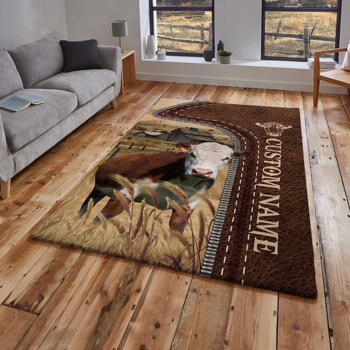 Hereford Farming Personalized Name 3D Rug