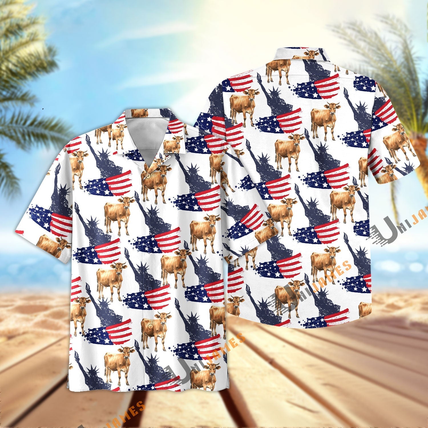 Jersey US Flag and Liberty Pattern Hawaiian Shirt