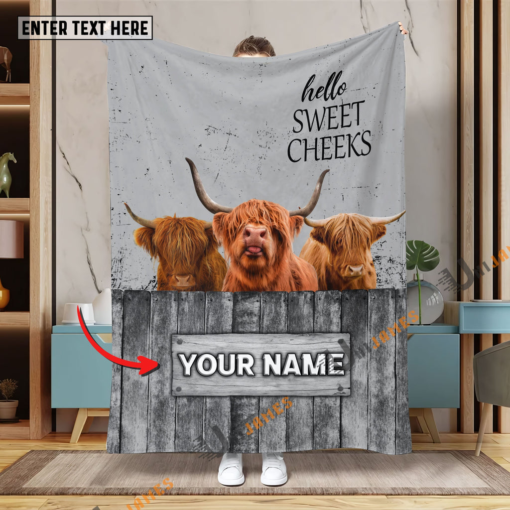 Personalized Name Highland Hello Sweet Cheeks Pattern Blanket