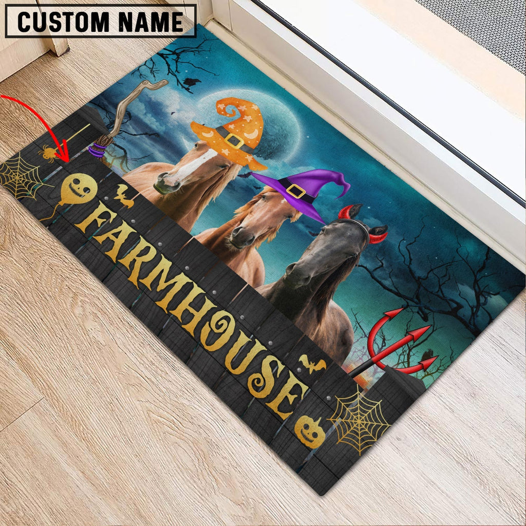 Horse Farmhouse Halloween Custom Name Doormat
