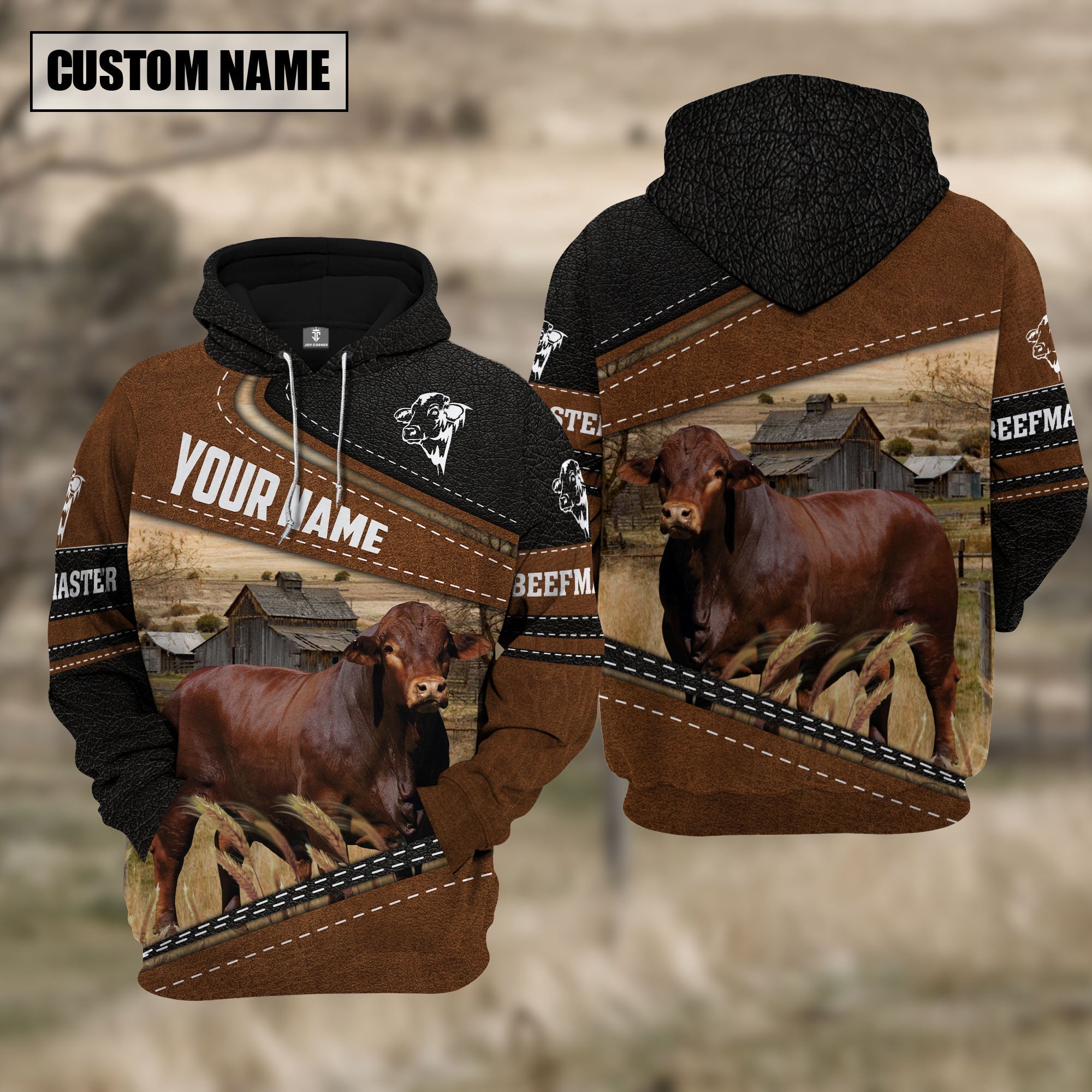 Beefmaster Cattle Leather Pattern Farm Personalized 3D Hoodie