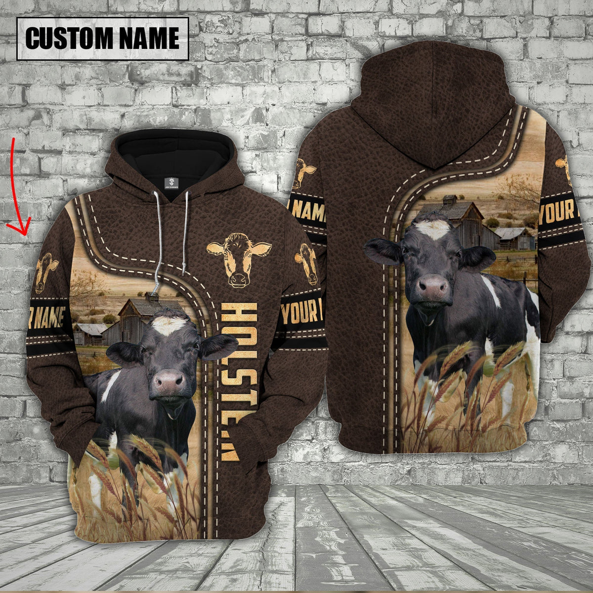 Holstein Cattle Brown Leather Personalized 3D Hoodie