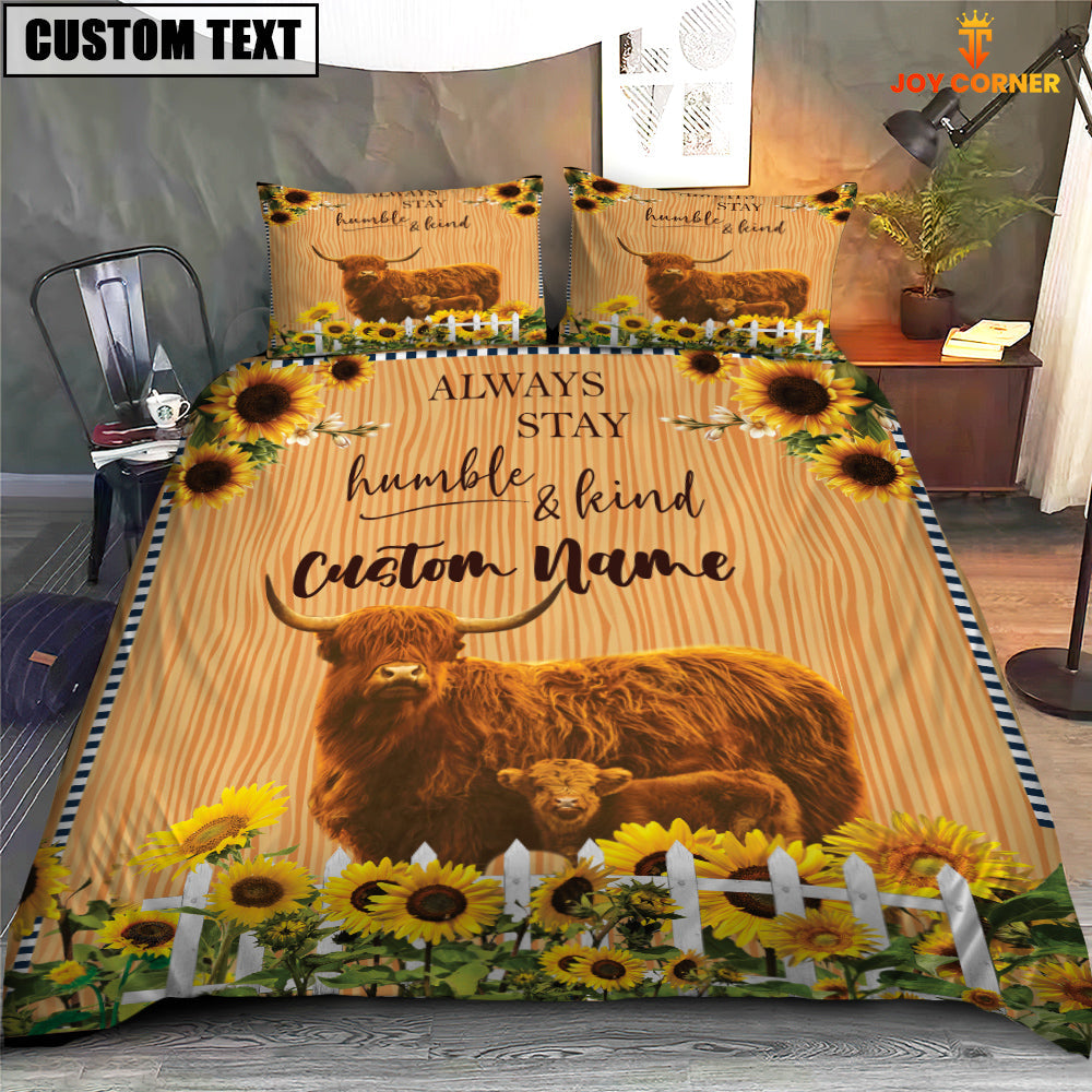 Highland Stay Humble And Kind Custom Name Bedding Set