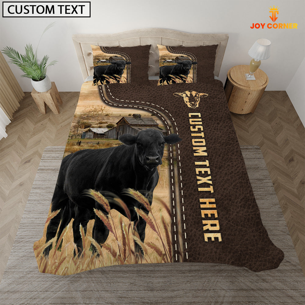 Black Angus Custom Text Leather Pattern Bedding Set
