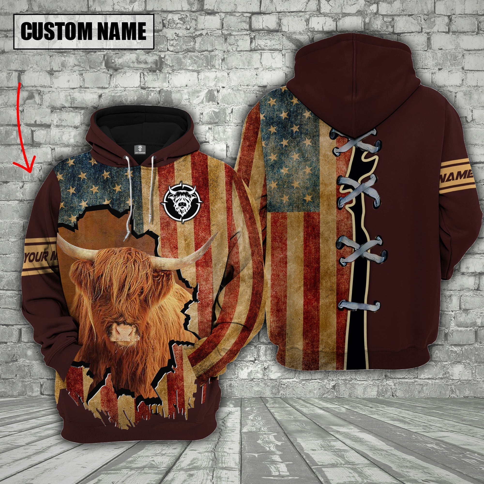 Highland US Flag Retro Personalized 3D Hoodie