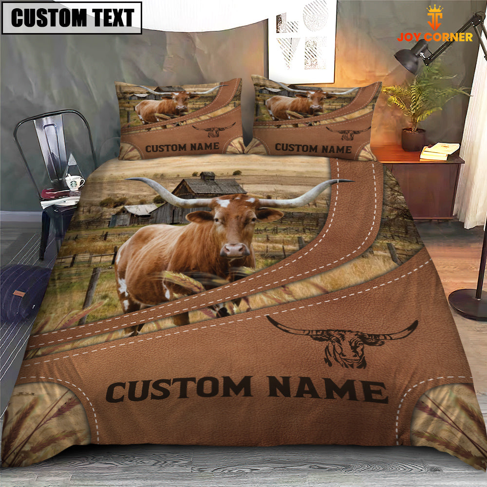 Custom Name Texas Longhorn On Farm Bedding Set