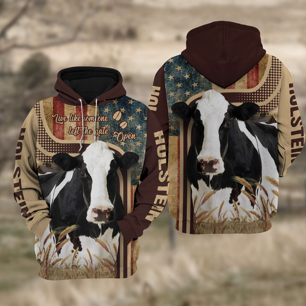 Holstein Cattle US Flag All Over Printed 3D Cattle Hoodie TT6