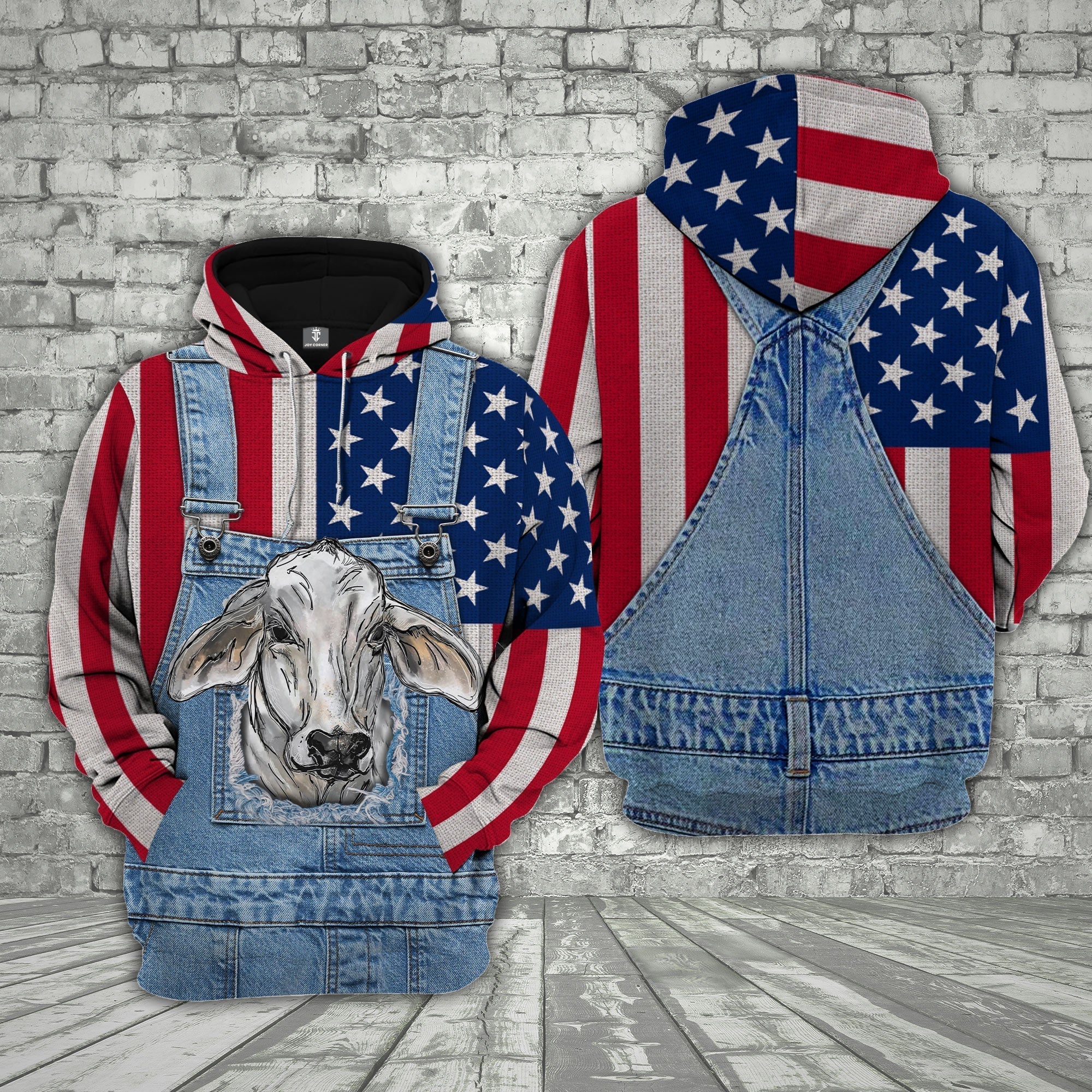 Brahman Cattle US Flag Farm Personalized 3D Hoodie