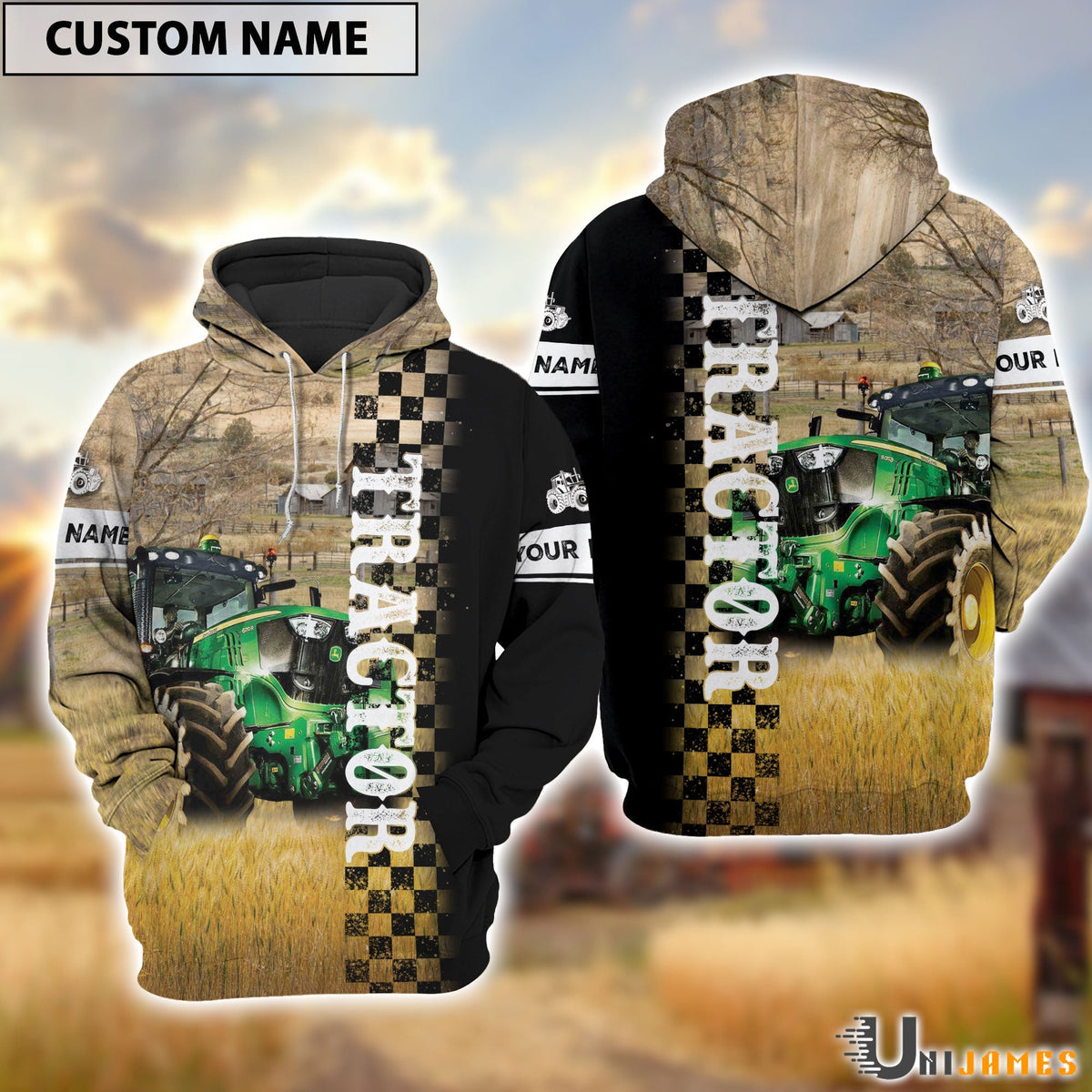 Personalized Name Tractor Day & Night On The Farm 3D Hoodie