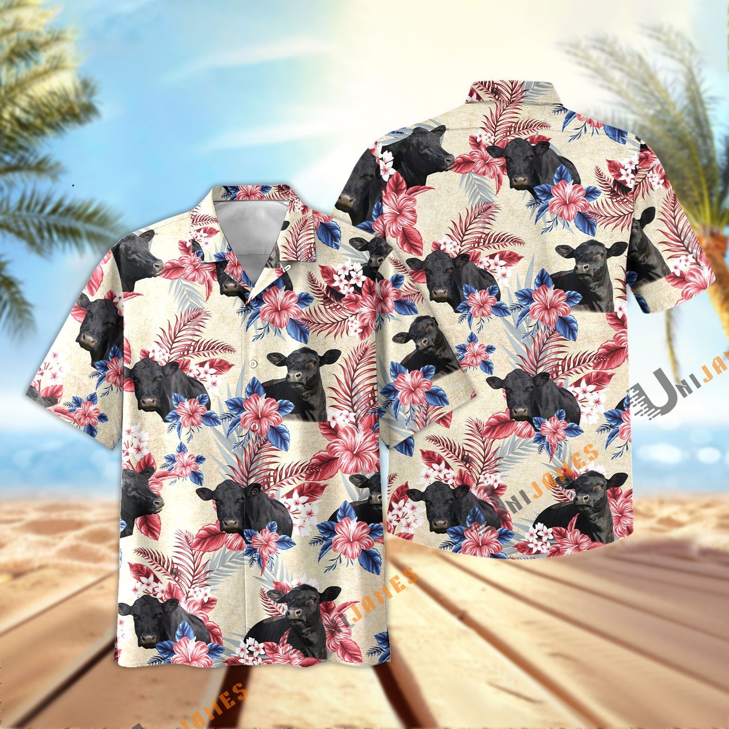 Black Angus Flowers Cool Summer Pattern Hawaiian Shirt