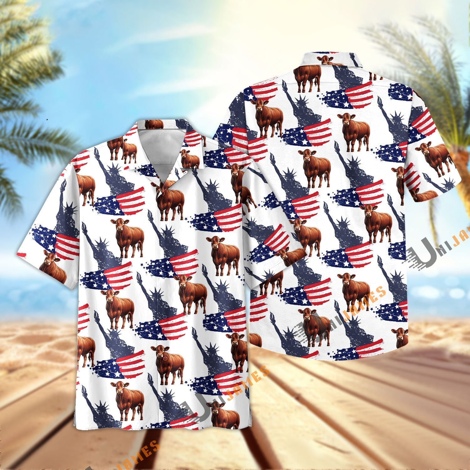 Beefmaster US Flag and Liberty Pattern Hawaiian Shirt