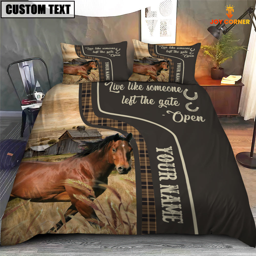 Horse Like Someone Left The Gate Open Customized Name 3D Bedding Set