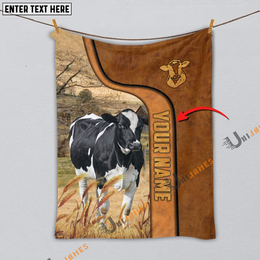 Personalized Name Holstein Premium Brown Pattern Blanket