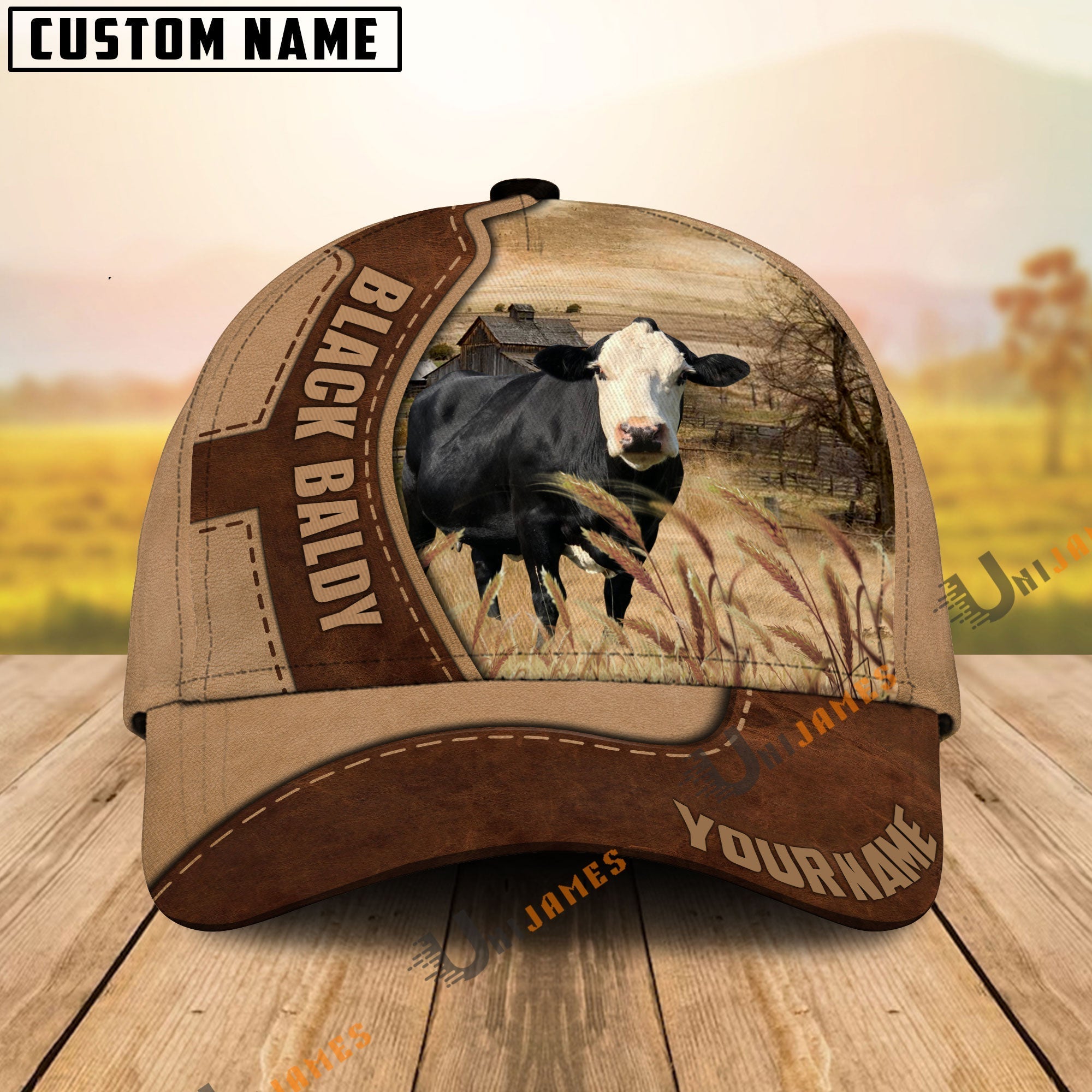 Black Baldy Suede Pattern Customized Name Cap