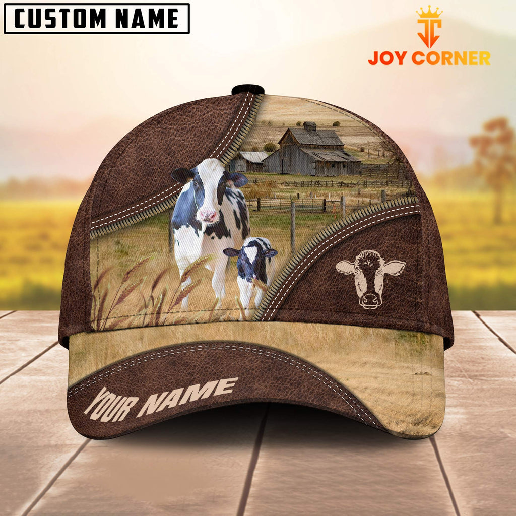 Holstein On The Farm Customized Name 3D Brown Cap
