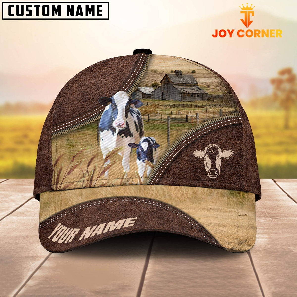 Holstein On The Farm Customized Name 3D Brown Cap