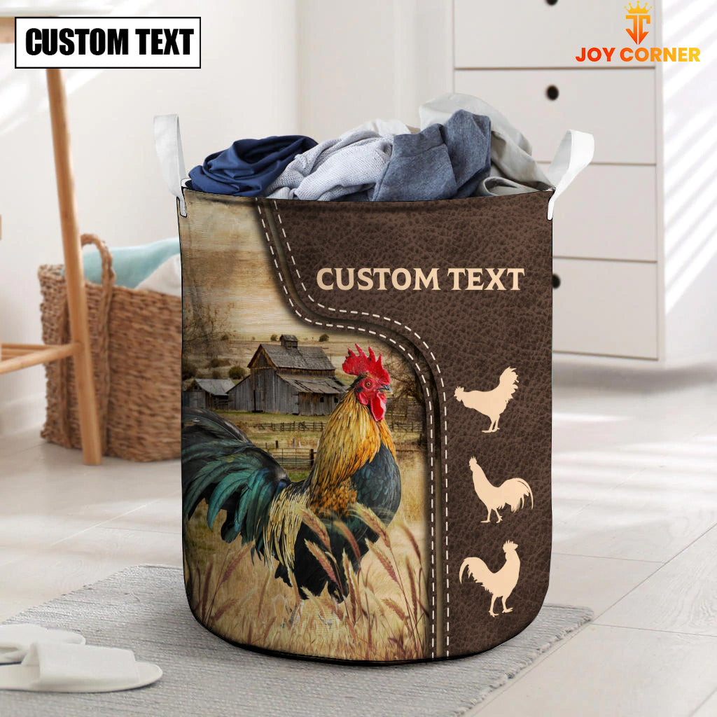 Chicken Custom Name Leather Pattern Laundry Basket