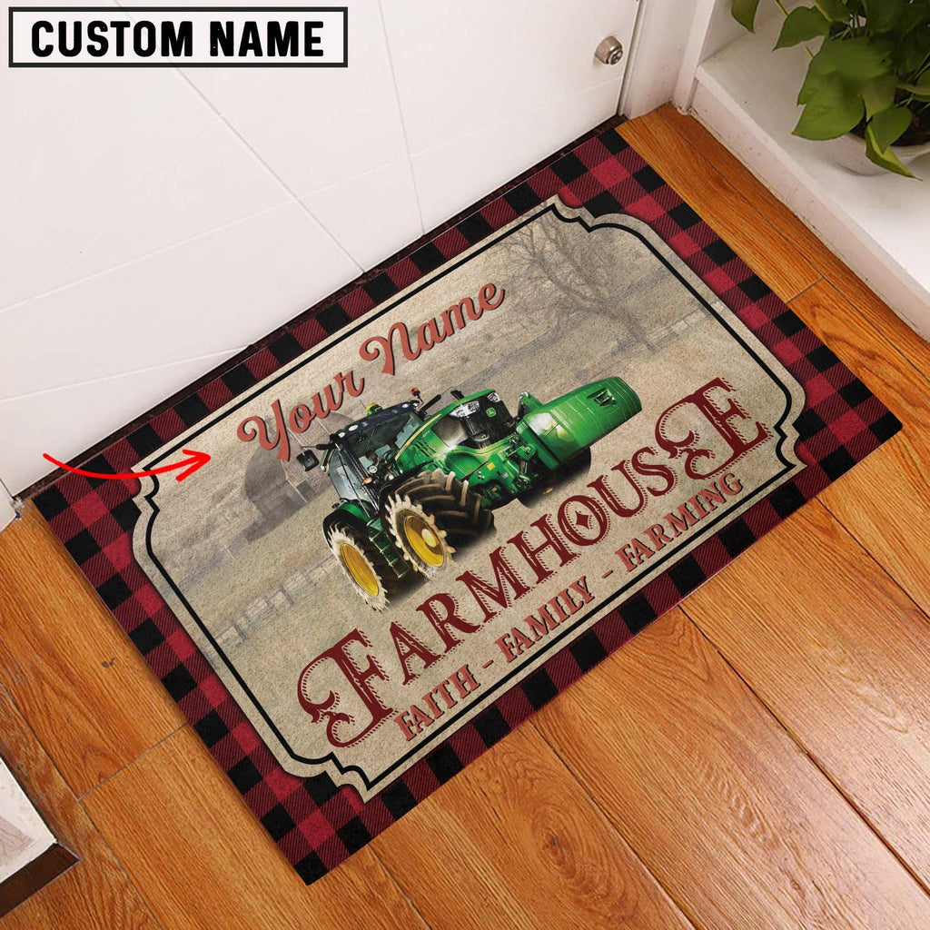 Farm Tractor Faith Family Farming Custom Name Doormat