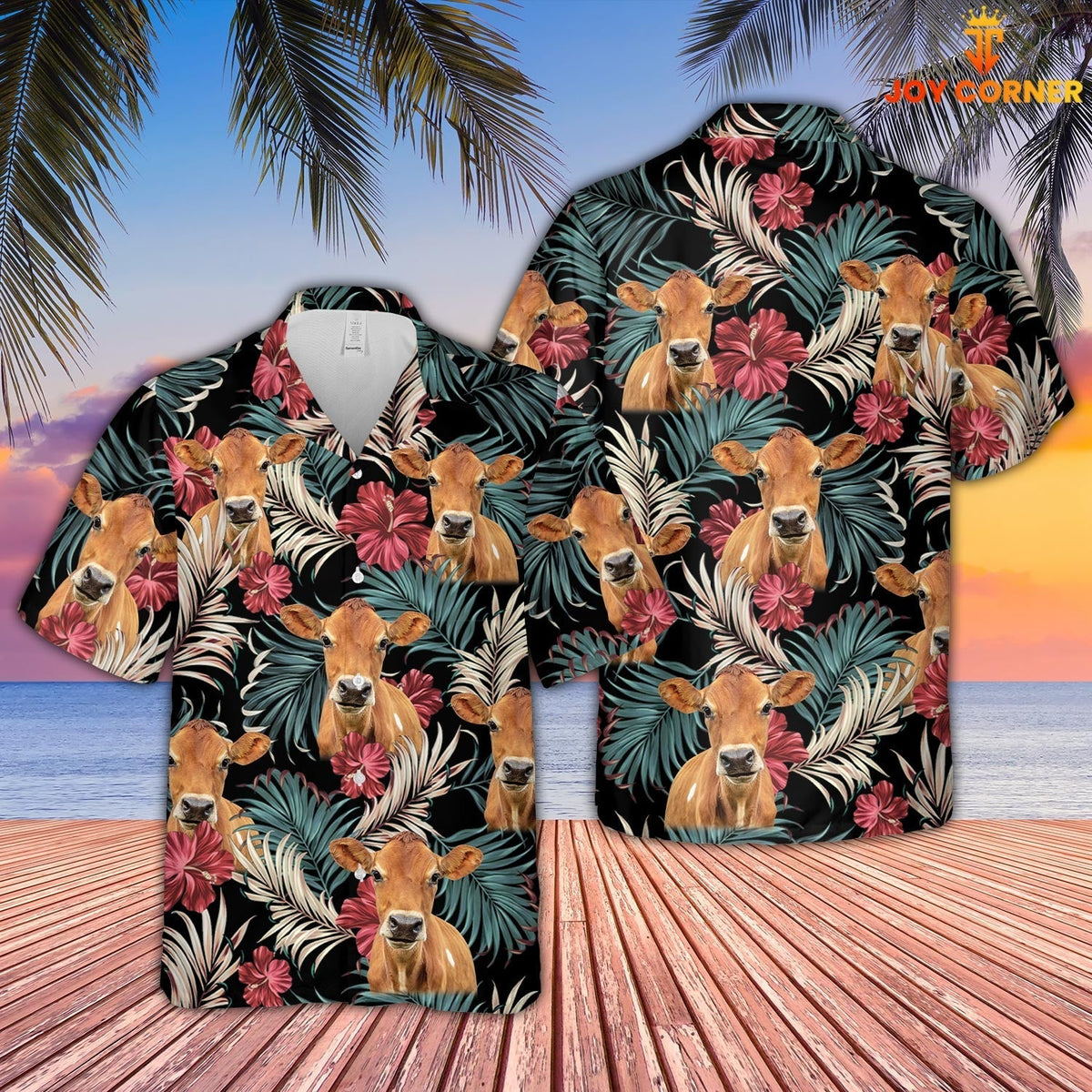 Jersey Dark Red Flowers Pattern Hawaiian Shirt