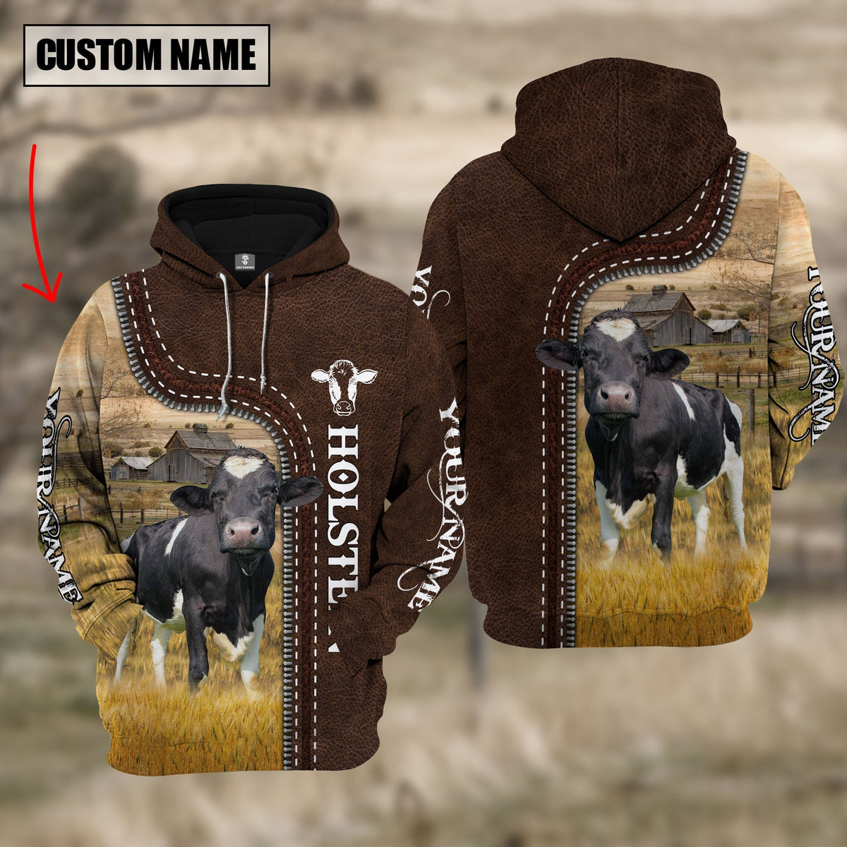 Holstein Farming Leather Pattern Personalized 3D Hoodie