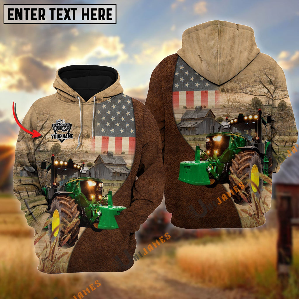 Personalized Name Tractor Cattle USA Flag Hoodie