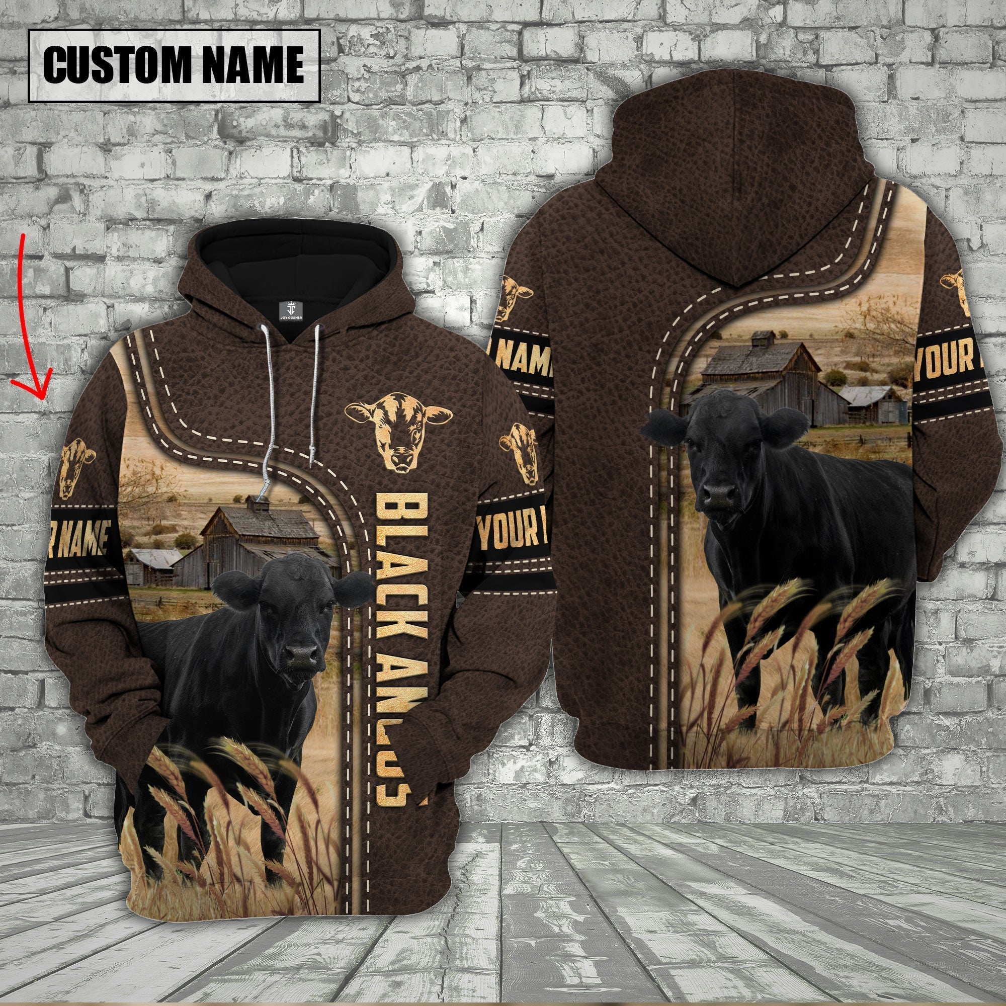 Black Angus Cattle Brown Leather Personalized 3D Hoodie