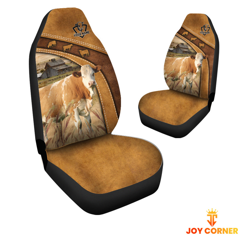 Simmental Pattern Customized Name 3D Car Seat Cover Set (2PCS)