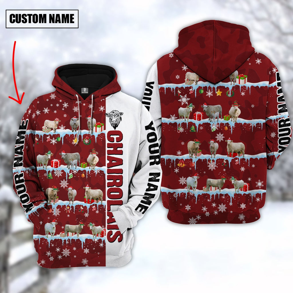 Personalized Name Charolais Cattle Christmas 3D Hoodie