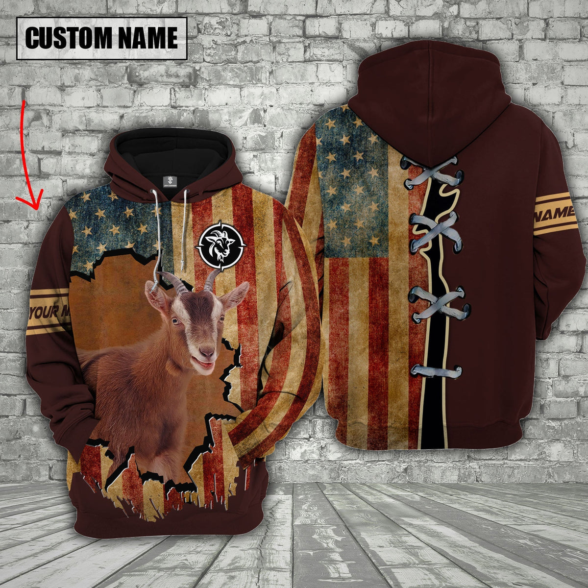 Goat US Flag Retro Personalized 3D Hoodie