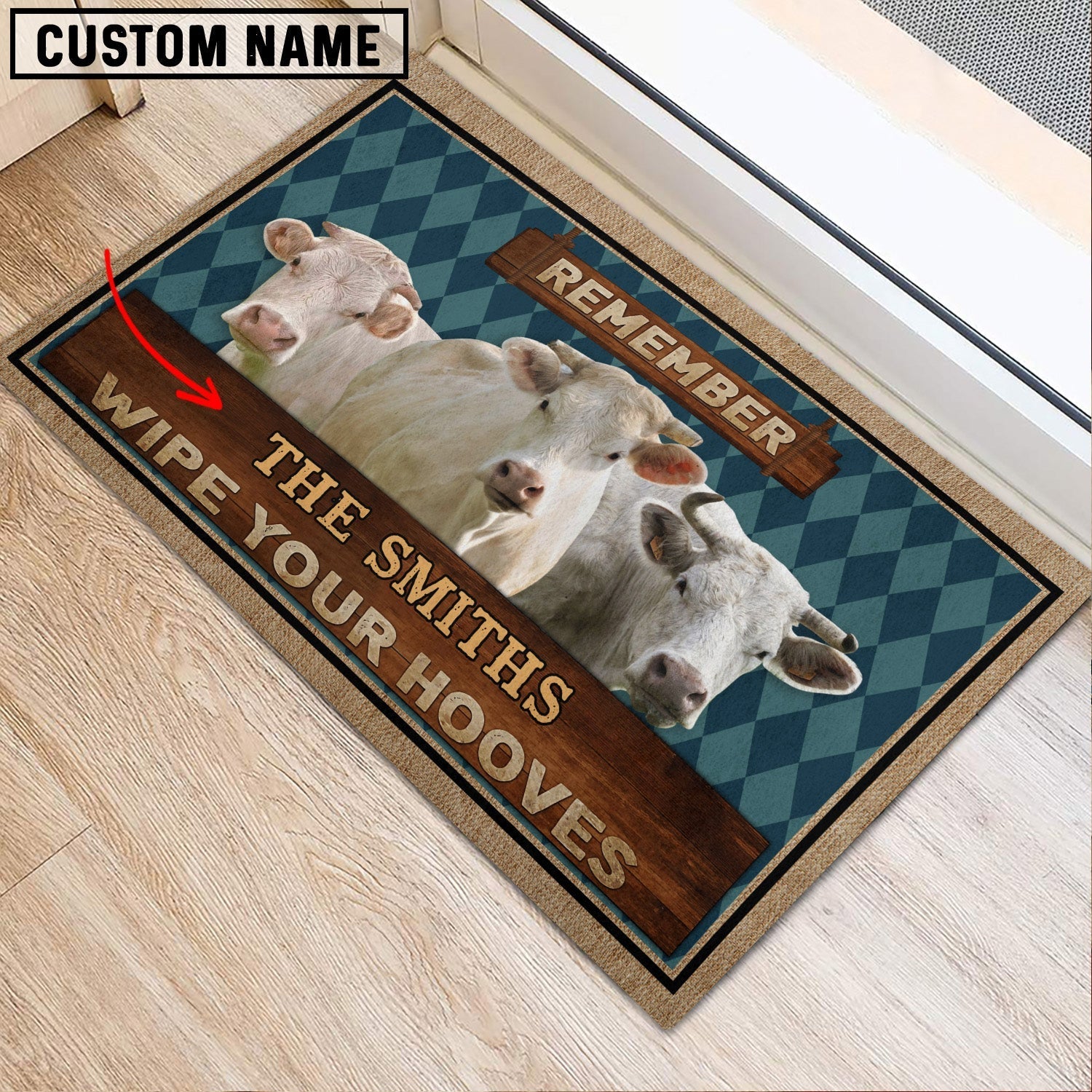Charolais Wipe Your Hooves Custom Name Doormat