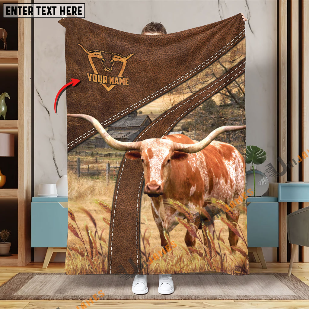 Personalized Name Texas Longhorn Brown Blanket
