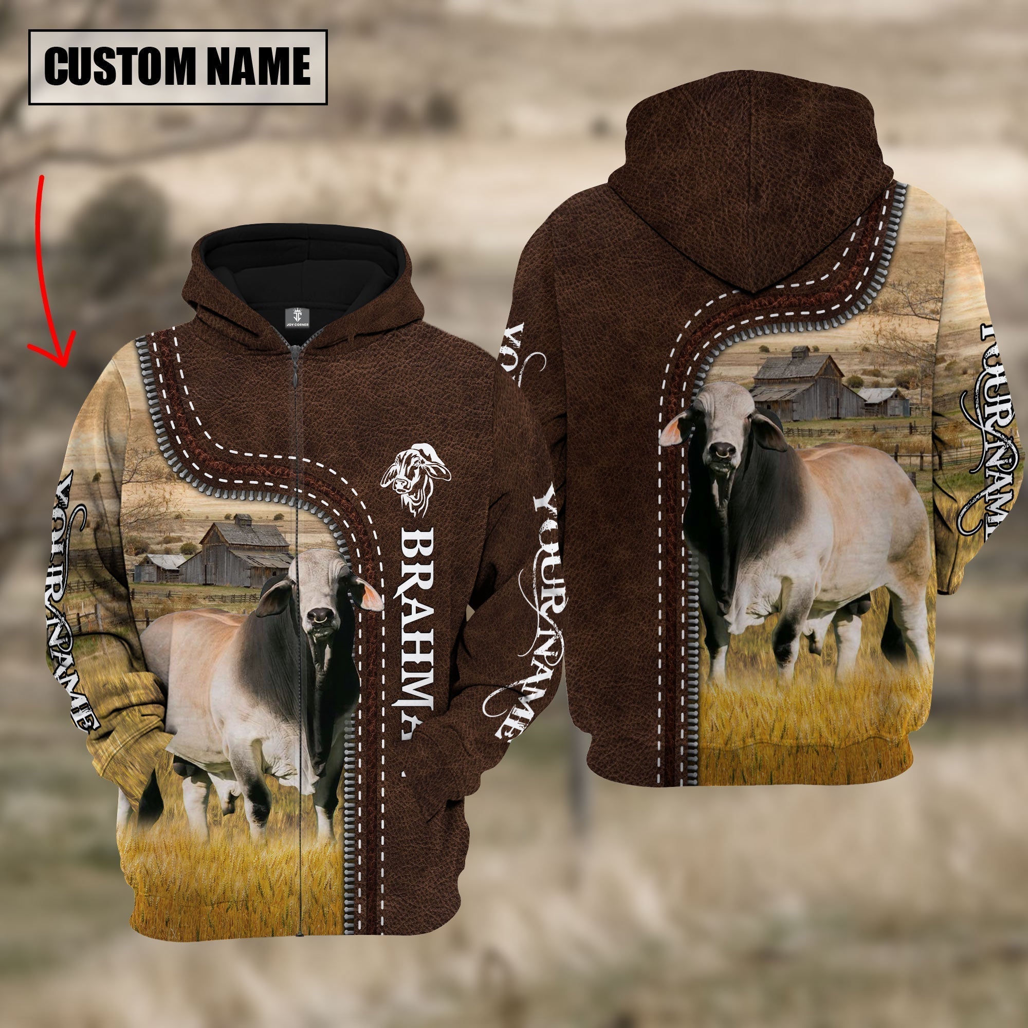 Brahman Farming Leather Pattern Personalized 3D Hoodie