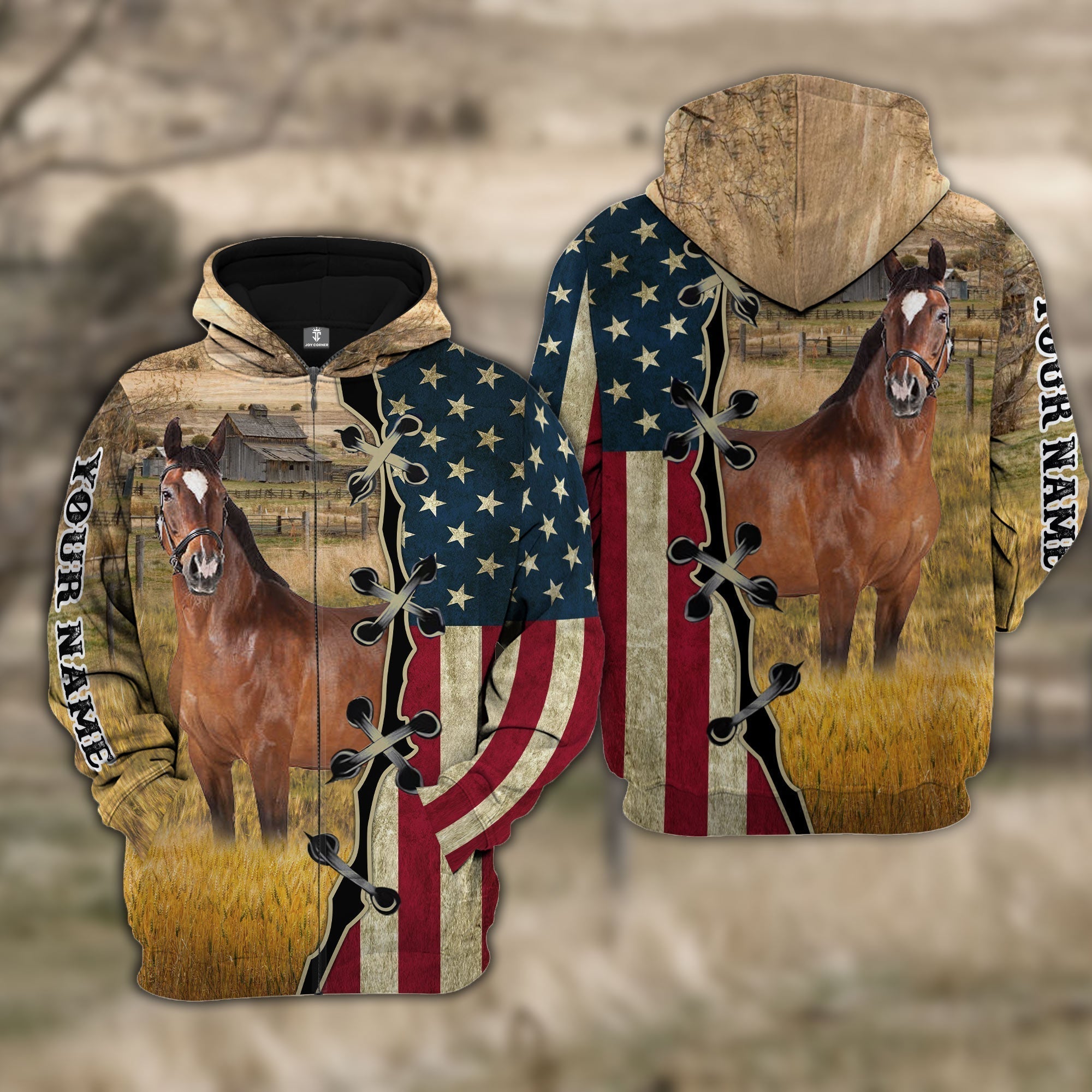 Custom Name Horse American Flag 3D Shirt