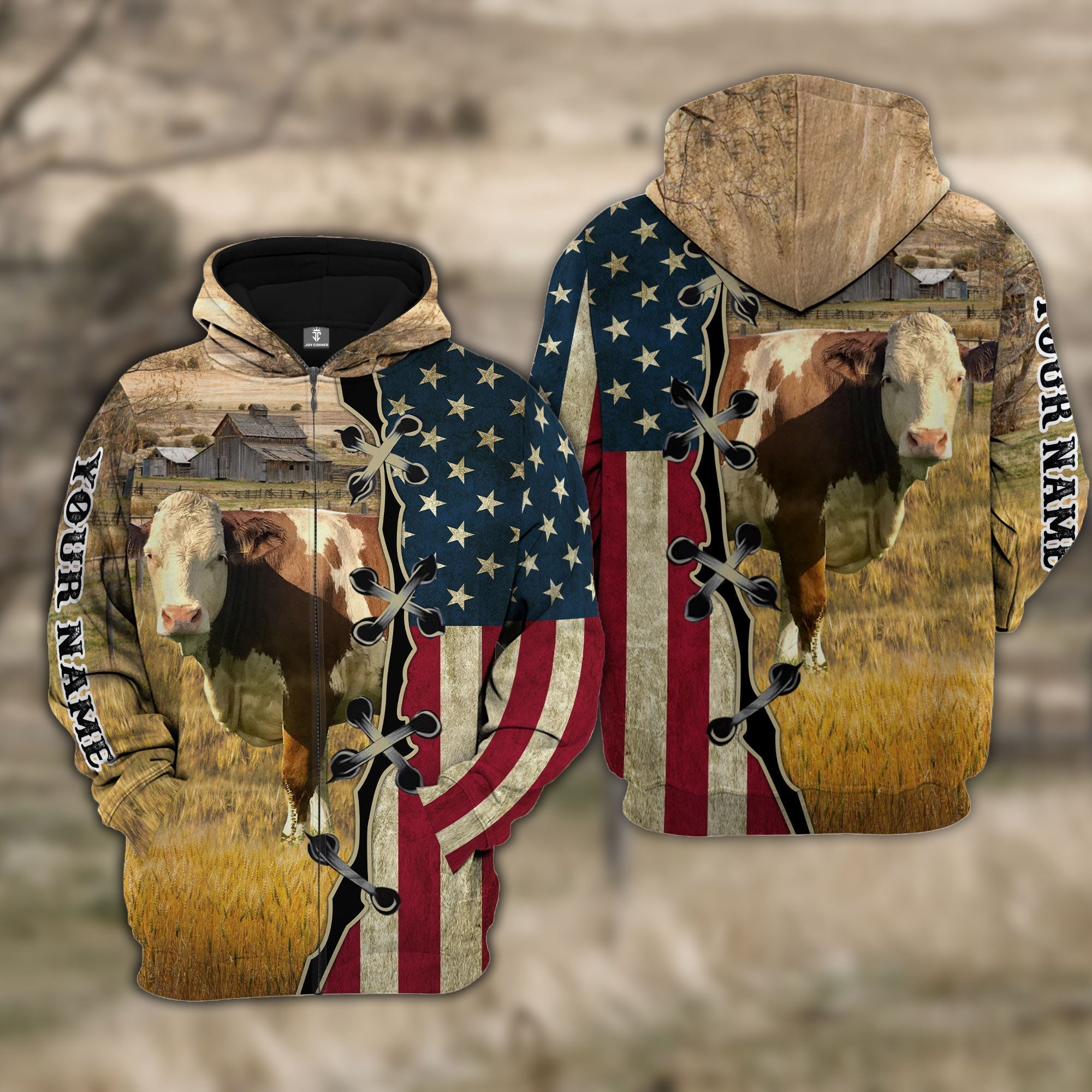 Custom Name Fleckvieh Cattle American Flag 3D Shirt