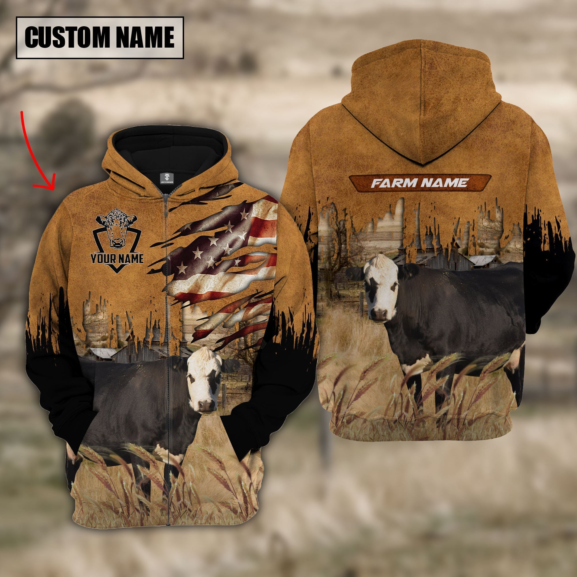 Black hereford Custom Name US FLAG Pattern Hoodie