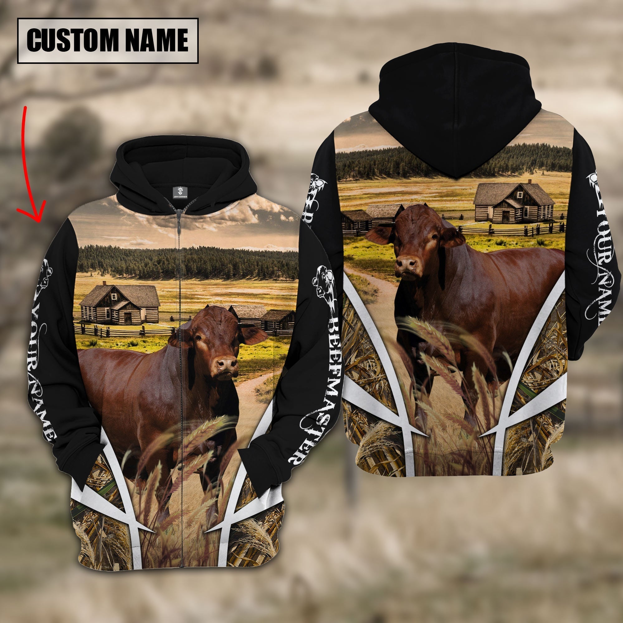 Beefmaster Custom Name Meadow Pattern Black Hoodie