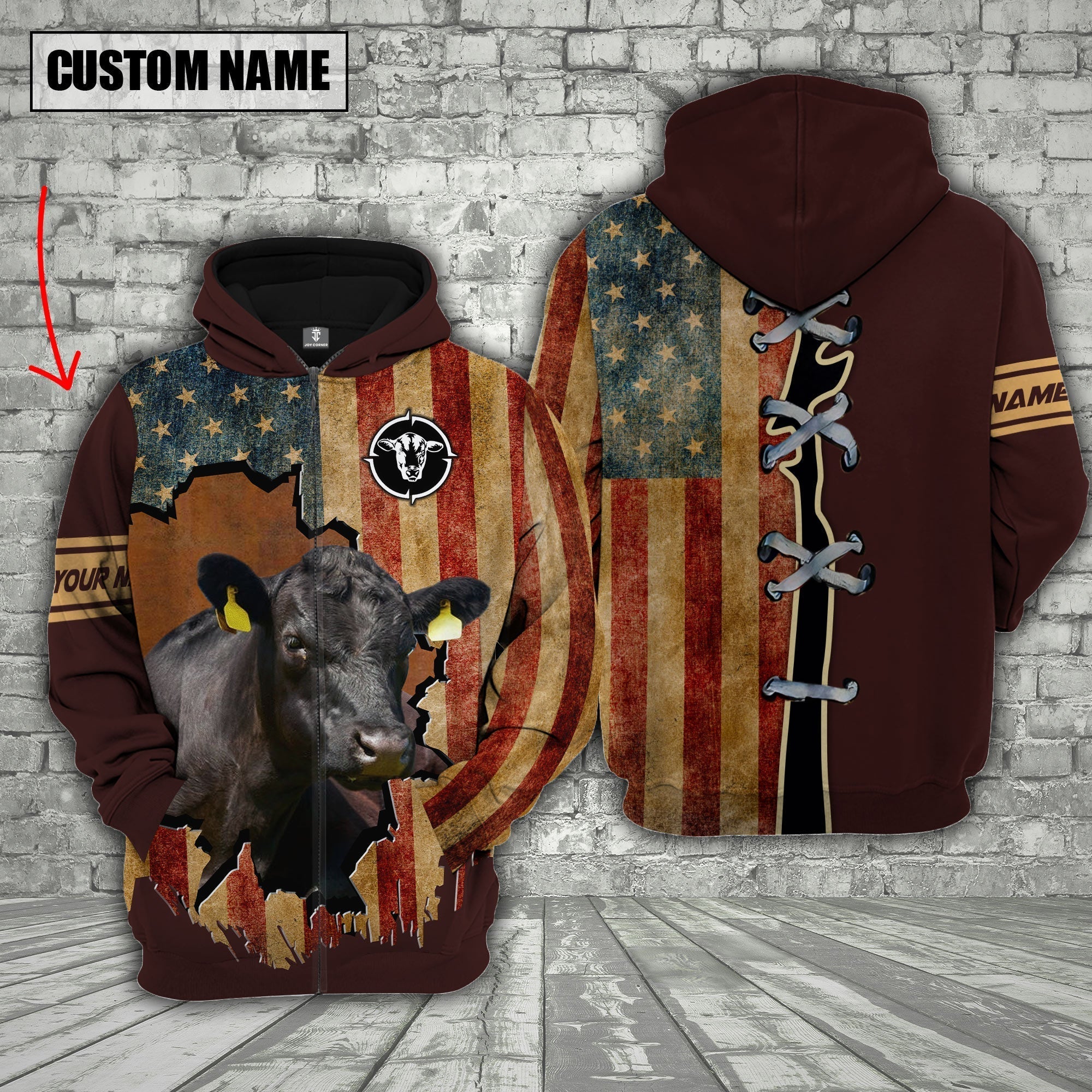 Black angus US Flag Retro Personalized 3D Hoodie