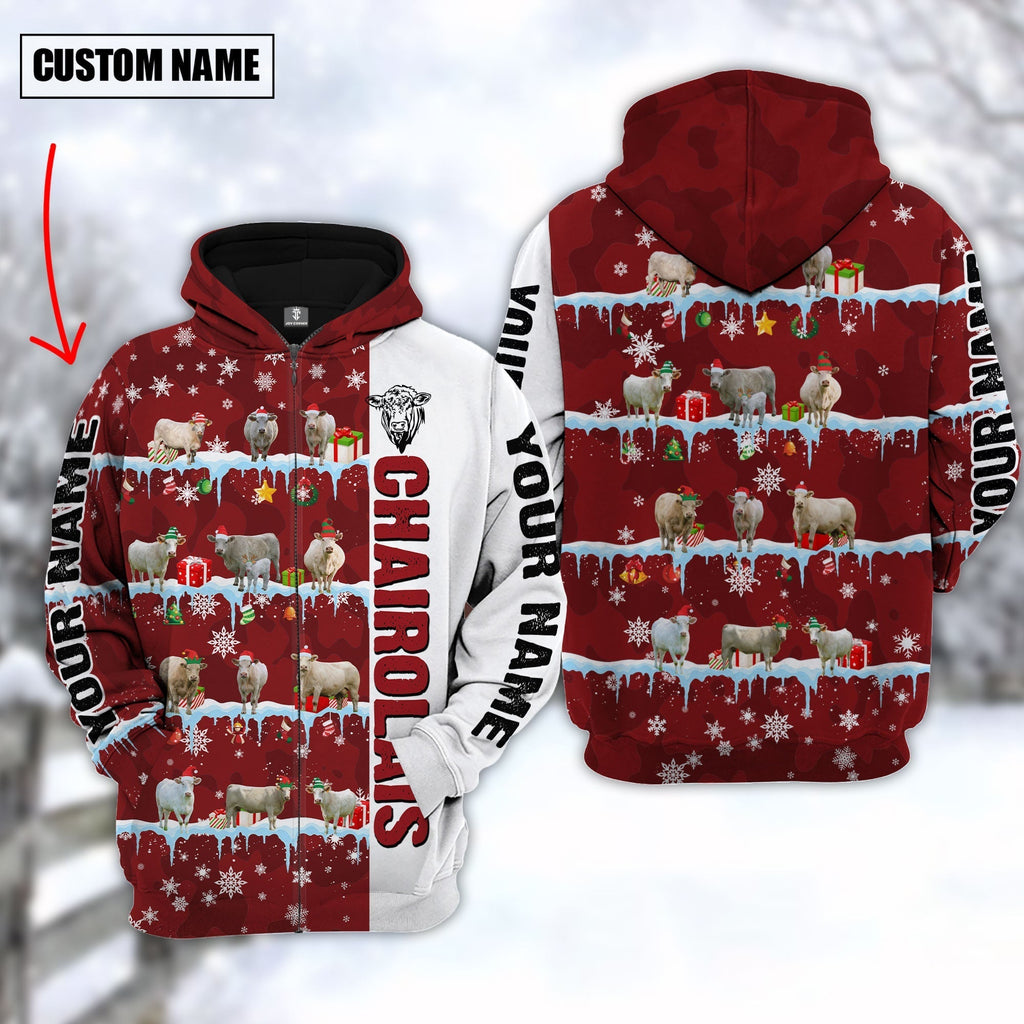 Personalized Name Charolais Cattle Christmas 3D Hoodie