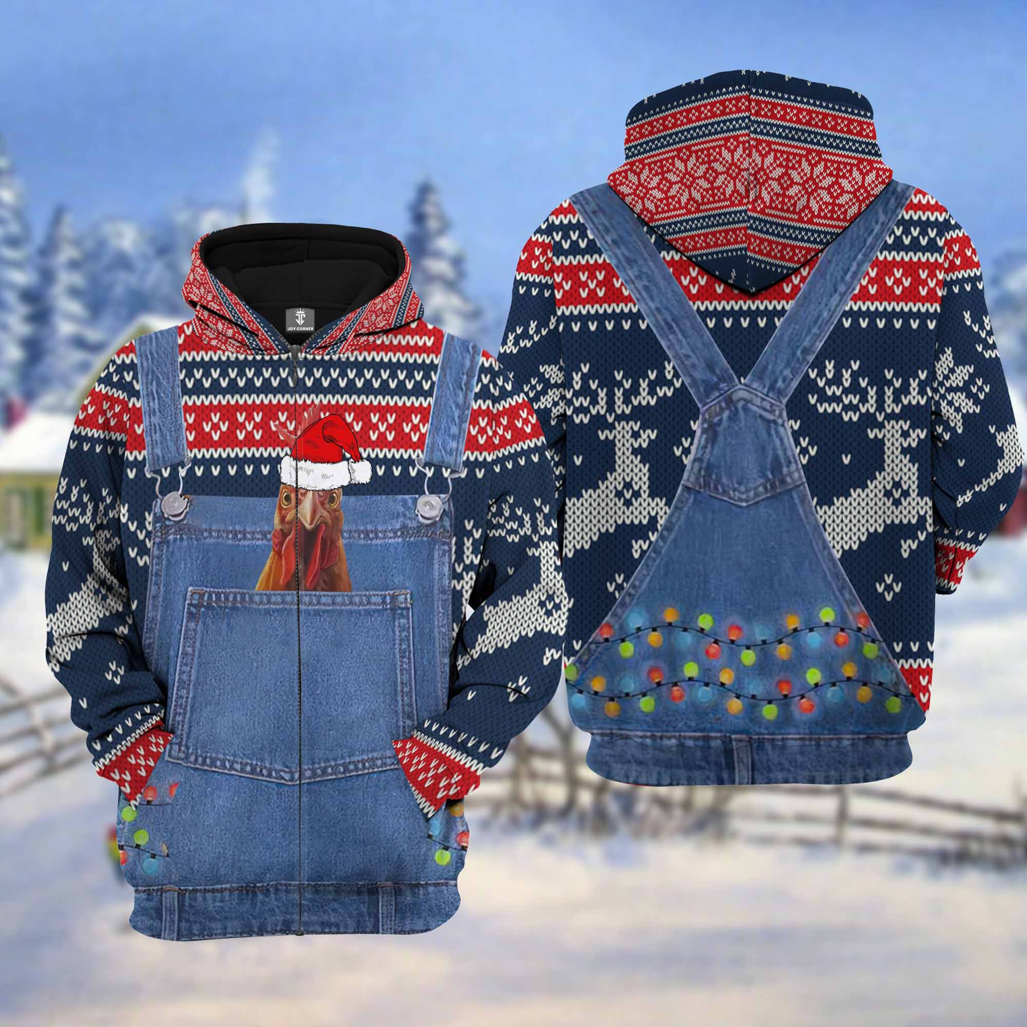 Chicken Christmas Knitting Hoodie Pattern 3D