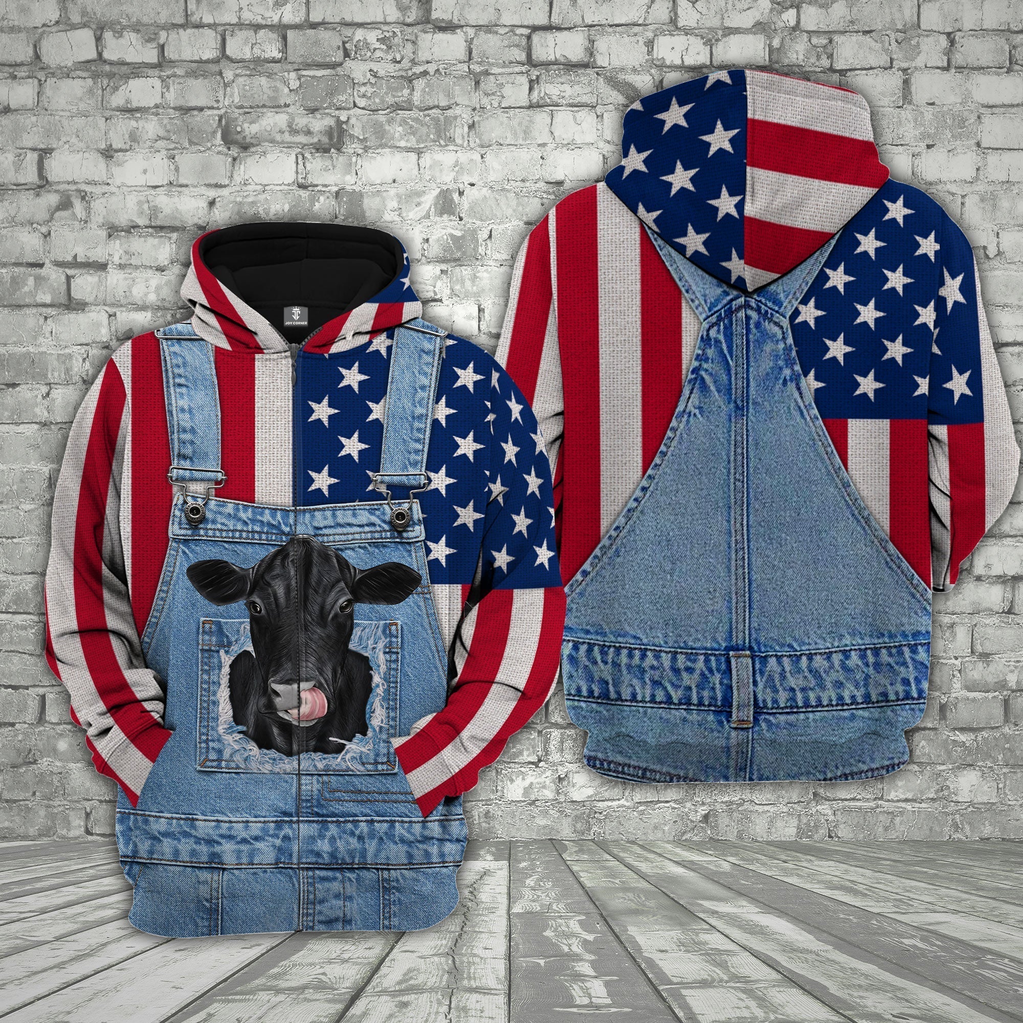 Black Angus Cattle US Flag Farm Personalized 3D Hoodie