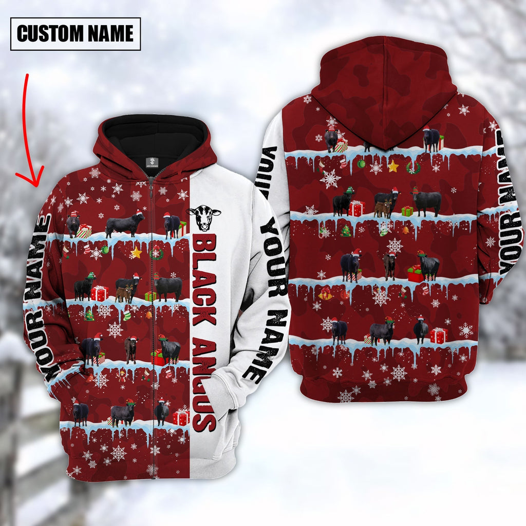 Personalized Name Black Angus Cattle Christmas 3D Hoodie