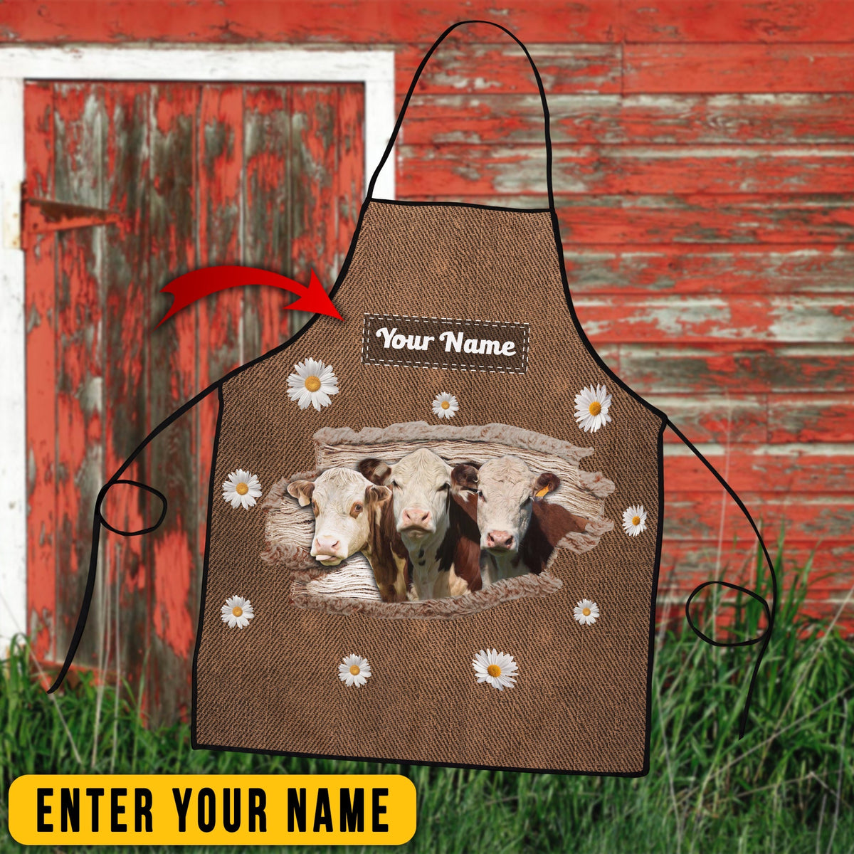 Personalized Name Hereford Happiness 3D Apron