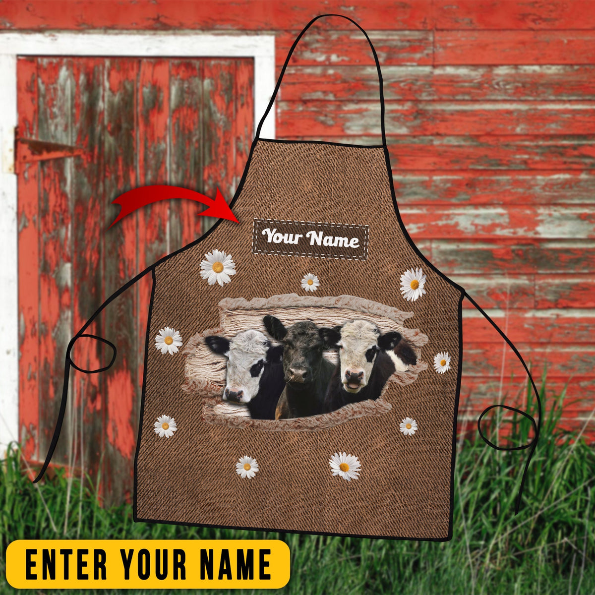 Personalized Name Belted Galloway Happiness 3D Apron