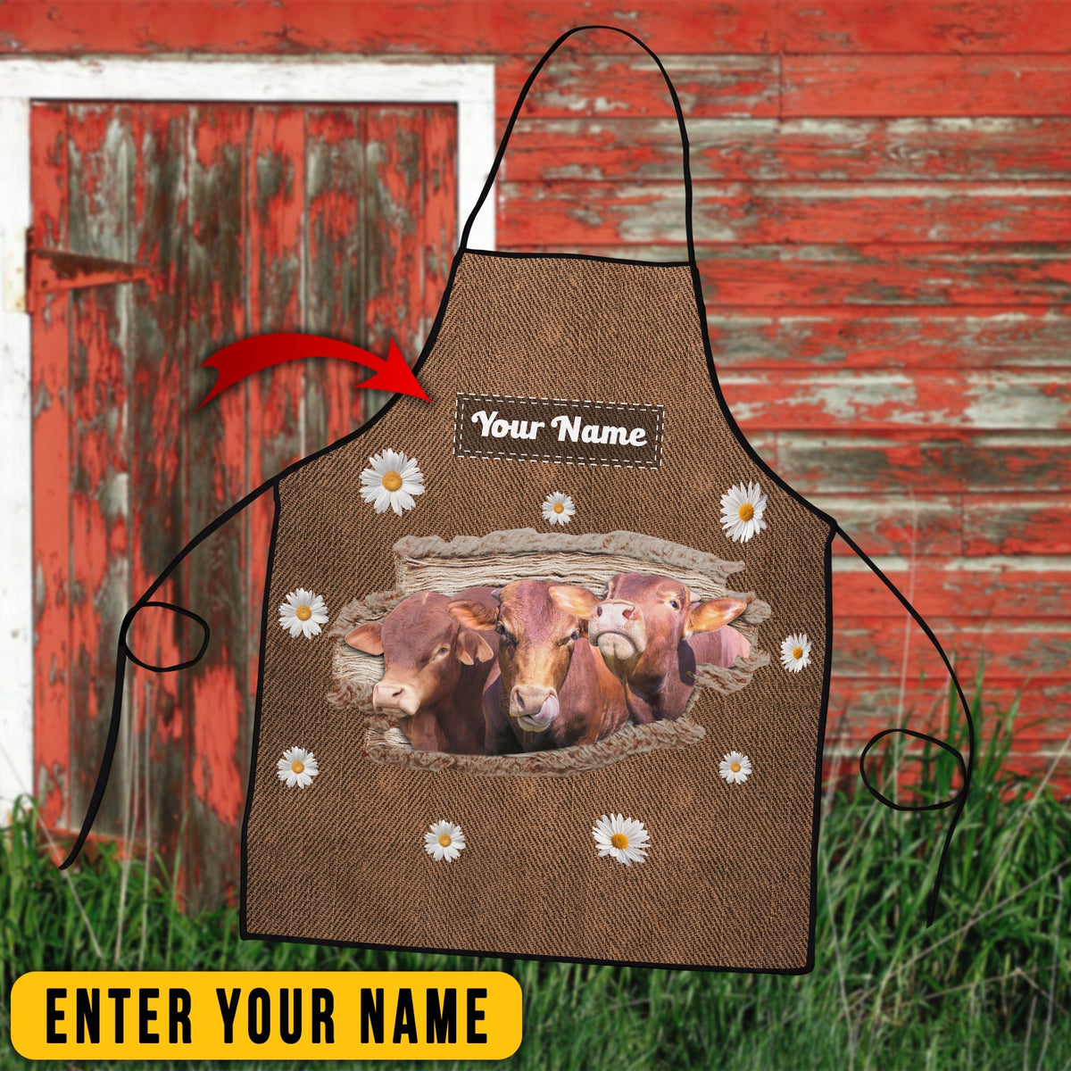 Personalized Name Red Angus Happiness 3D Apron