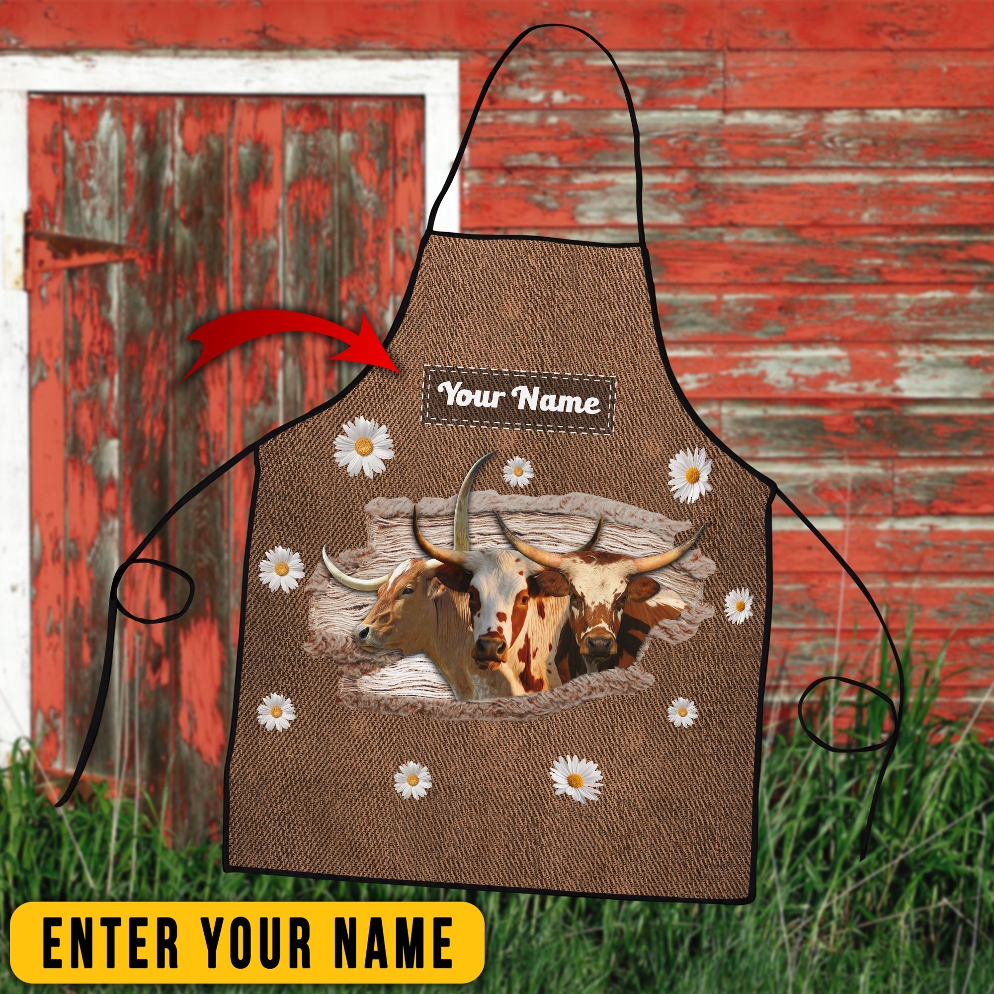 Personalized Name Texas Longhorn Happiness 3D Apron