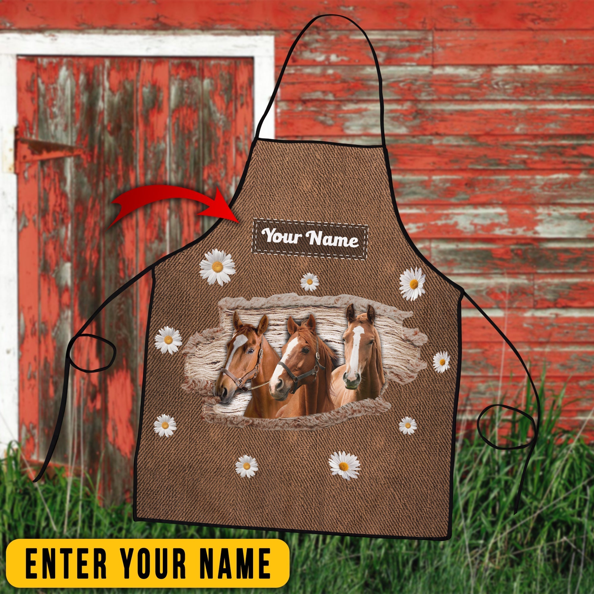 Personalized Name Horse Happiness 3D Apron